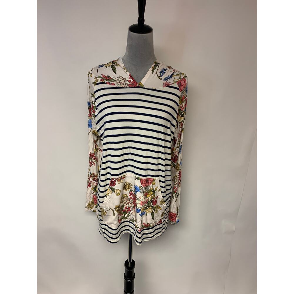 Luna Multi Pattern Pullover Whimsical Hooded Striped & Floral Womens SZ 2X